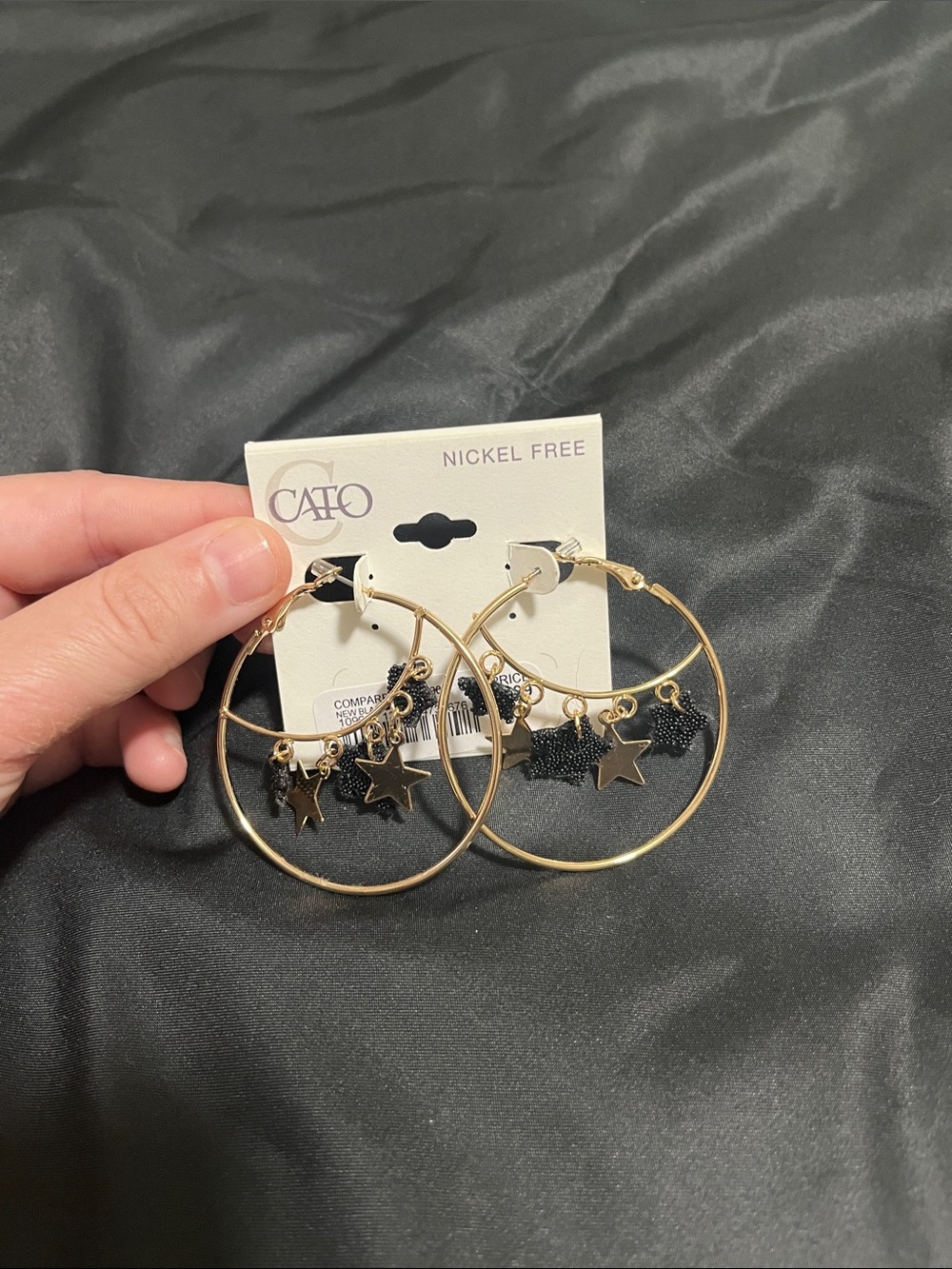 CATO Gold Hoop Earrings with Black Star and Bat Charms